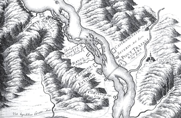 Turnu Severin auf einer Karte von Marsigli